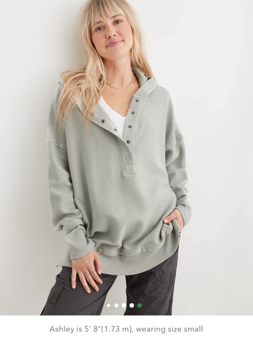 Aerie Textured Henley Hoodie Sage Green Oversized‎ Size L/G